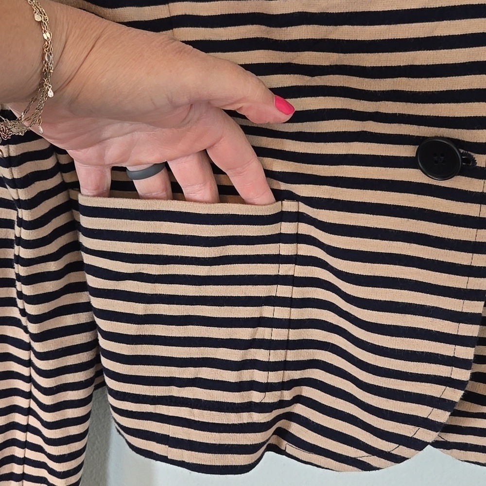 Talbots Navy Striped Knit Blazer Size Large - Picture 4 of 9